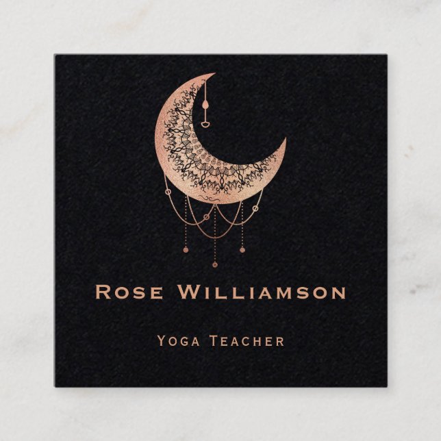 Celestial Rose Gold Crescent Moon Square Business Card (Front)