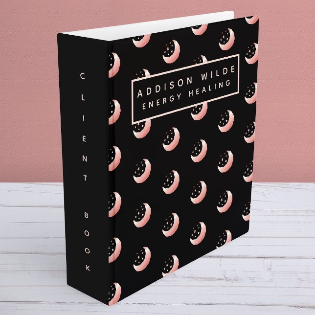 Celestial Rose Gold Crescent Moon Stars Client 3 Ring Binder (Creator Uploaded)