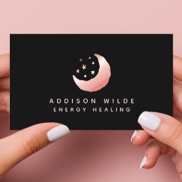 Celestial Rose Gold Crescent Moon Stars Cosmic Business Card