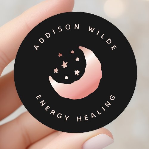 Celestial Rose Gold Crescent Moon Stars Cosmic Classic Round Sticker