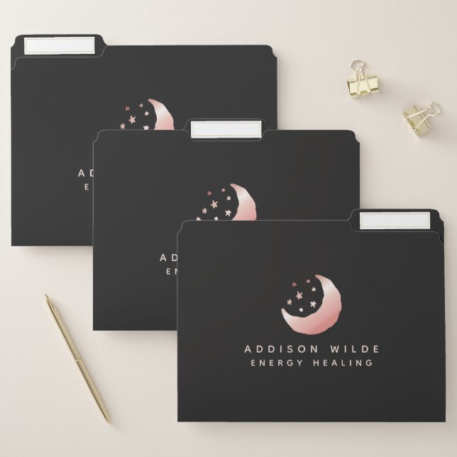 Celestial Rose Gold Crescent Moon Stars Cosmic File Folder (Set)