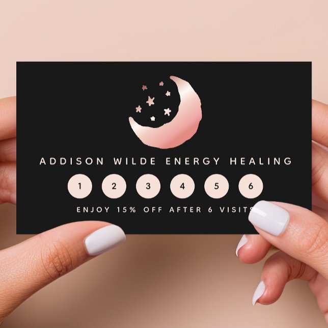 Celestial Rose Gold Crescent Moon Stars Logo Loyalty Card (Creator Uploaded)