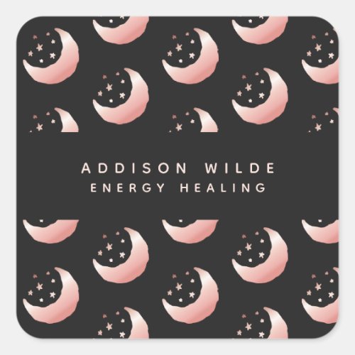 Celestial Rose Gold Crescent Moon Stars Pattern Square Sticker