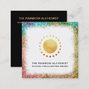 *~*  Celestial Sacred Geometry Chakra Gold Glitter Square Business Card