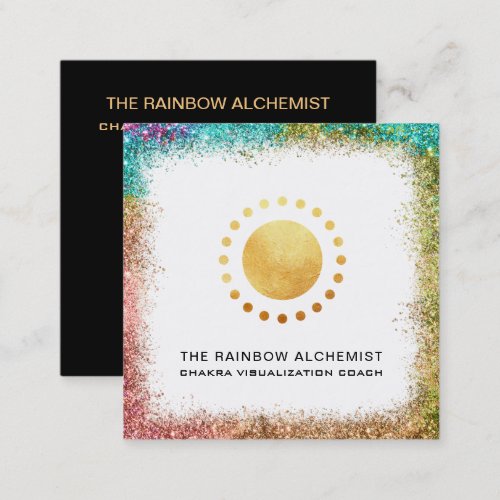   Celestial Sacred Geometry Chakra Gold Glitter Square Business Card