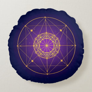 Celestial Sacred Mandala – Mystic Geometry Round Pillow
