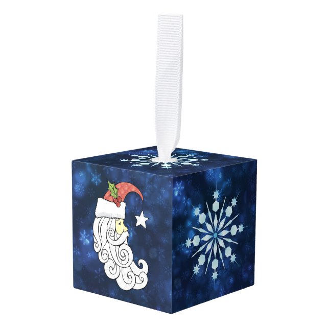 Celestial Santa Cube Ornament (Front Angled)