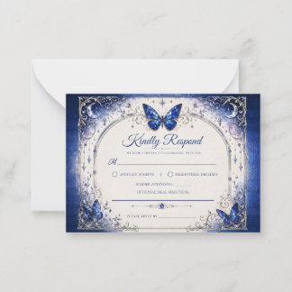Celestial Sapphire Wings Wedding RSVP Card