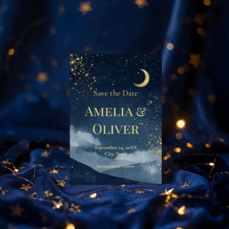 Celestial Save the Date | Navy & Gold Starry Night Invitation