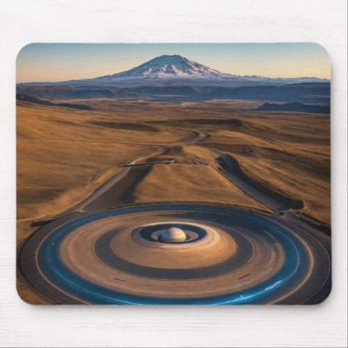 Celestial Serenity Saturn Round Road near mountain Mouse Pad