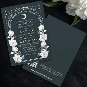 Celestial Silver Arch Art Nouveau QR Code Wedding Invitation