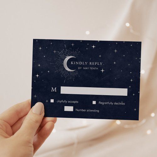 Celestial Silver Crescent Moon RSVP Response Card