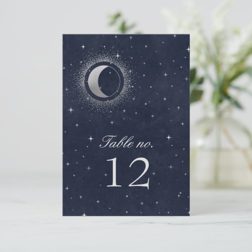 Celestial Silver Crescent Moon Table Number
