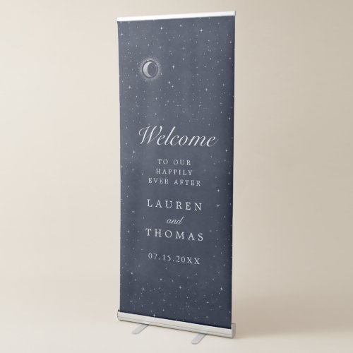 Celestial Silver Crescent Moon Welcome Wedding Retractable Banner