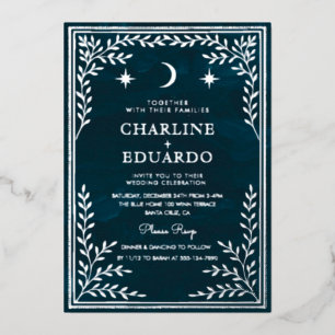 Celestial Silver Foil Gothic Wedding Invitation wi