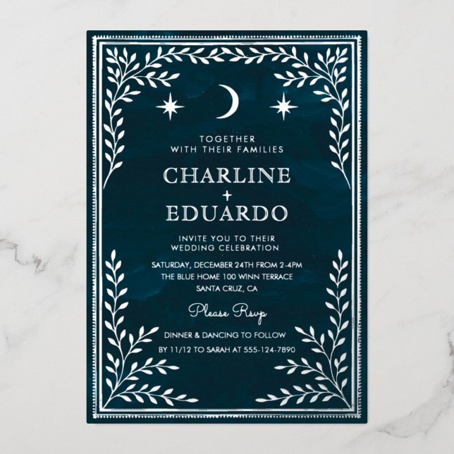 Celestial Silver Foil Gothic Wedding Invitation wi Foil Invitation (Front)