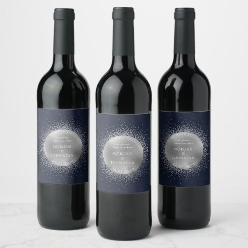 Celestial Silver Moon Save The Date Wine Label