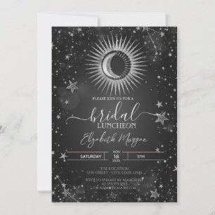 Celestial Silver Sun,Moon,Stars Bridal Luncheon Invitation