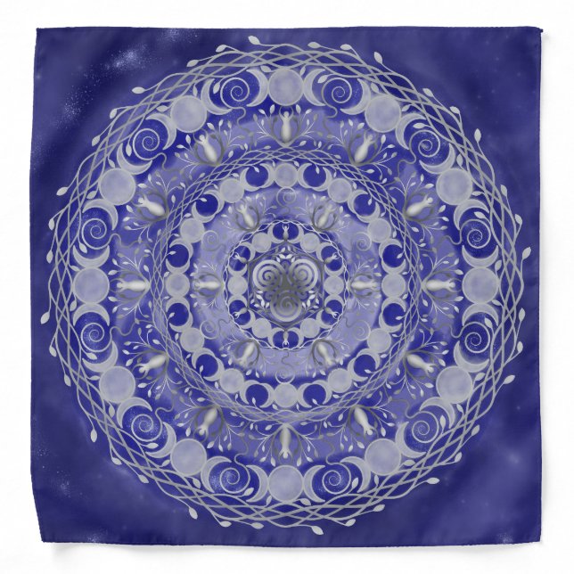 Celestial Silver Triple Moon Goddess Mandala Bandana (Front)