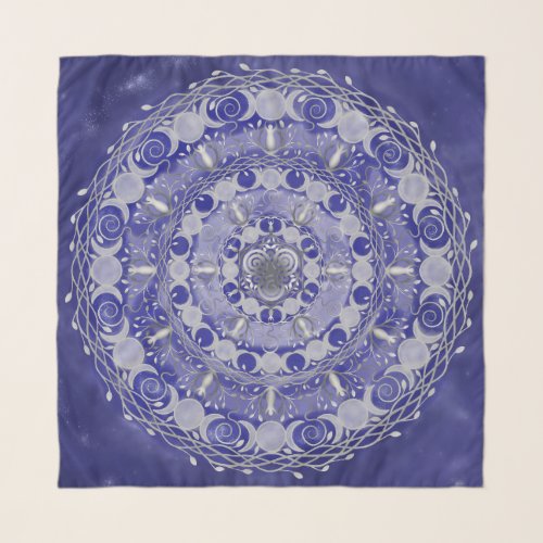 Celestial Silver Triple Moon Goddess Mandala Scarf