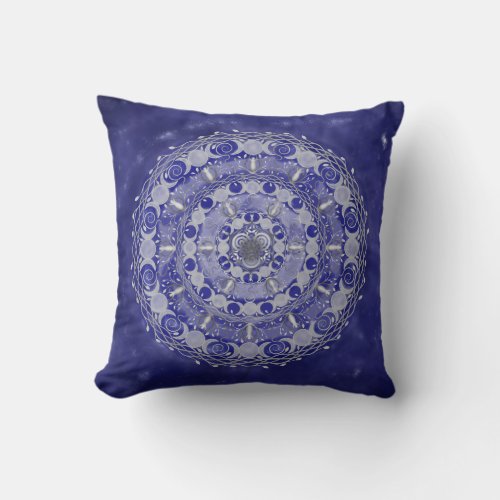 Celestial Silver Triple Moon Goddess Mandala Throw Pillow