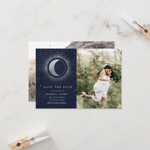 Celestial Silver Two Photo Save The Date Invitation