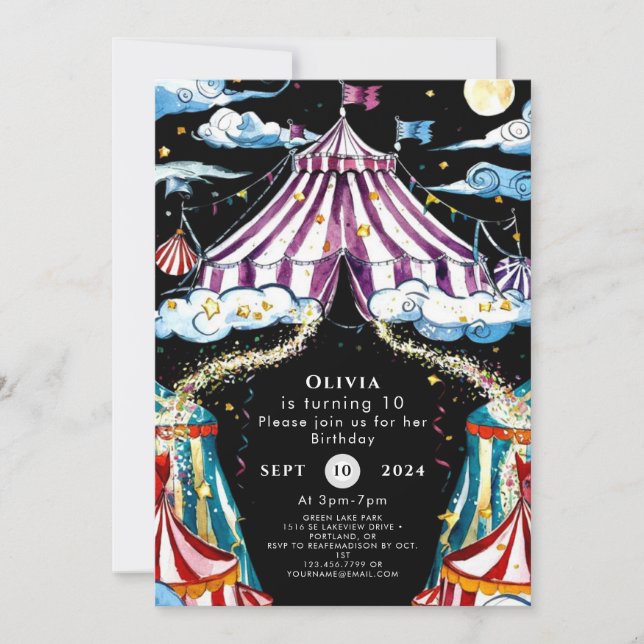 Celestial Simple Circus Birthday Invitation (Front)