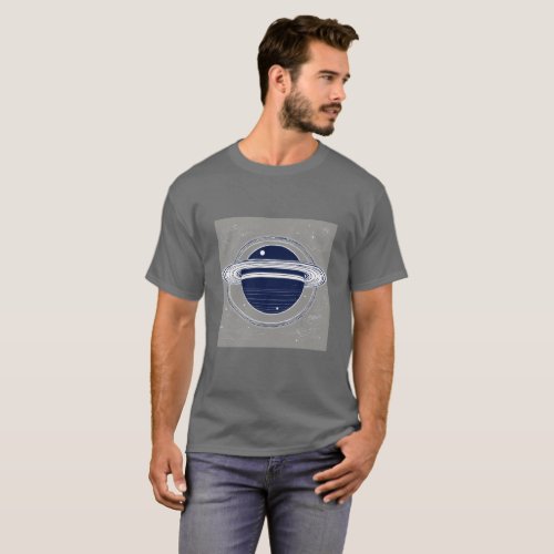 Celestial Simplicity _ Hand Drawn Saturn Dark Blu T_Shirt