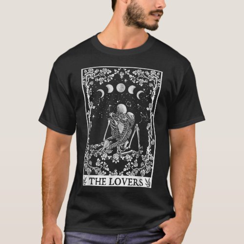 Celestial Skeleton The Lovers Tarot Card Moon Read T_Shirt