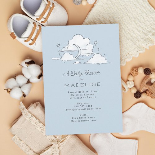 Celestial Sky Cloudy Light Blue Baby Shower Invitation