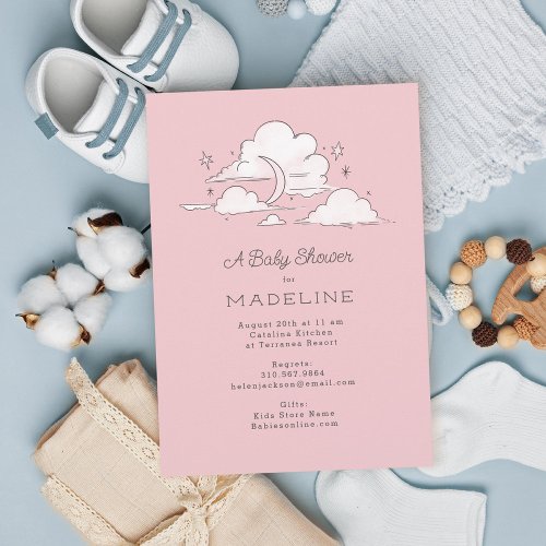 Celestial Sky Cloudy Light Pink Baby Shower Invitation