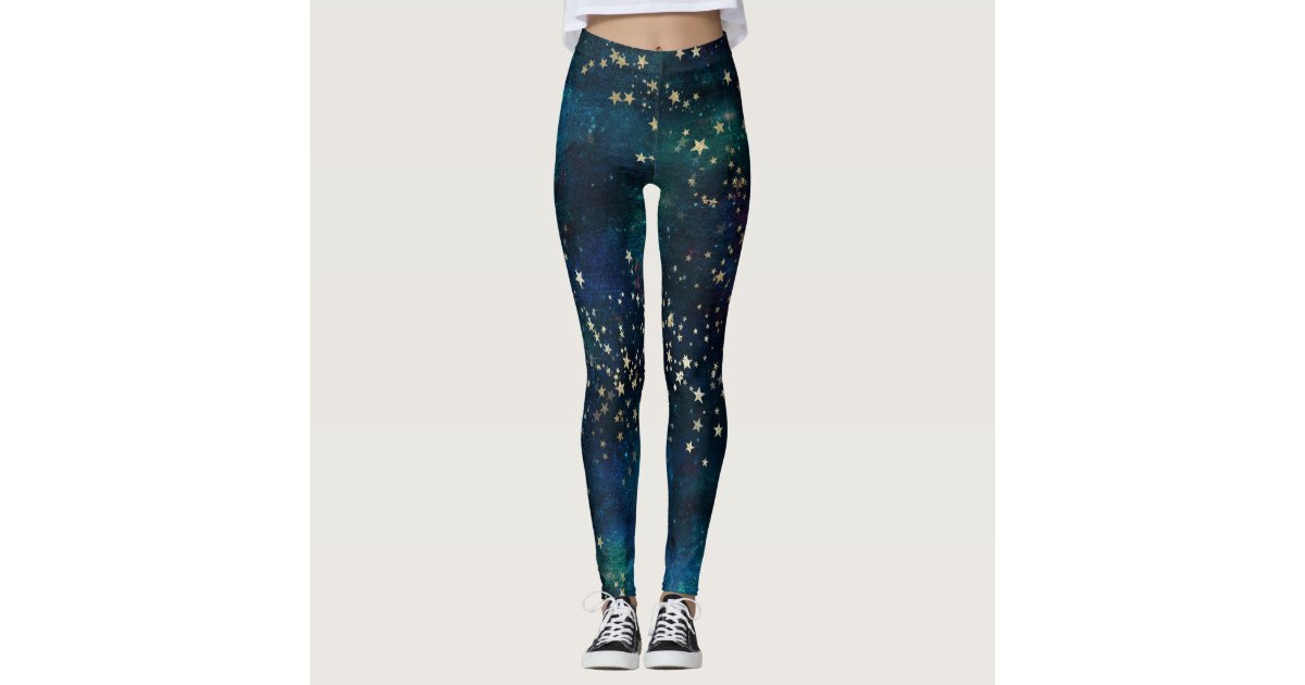 Celestial Sky Gold Stars Leggings | Zazzle