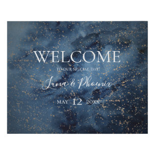 Celestial Sky   Gold Welcome Faux Canvas Sign