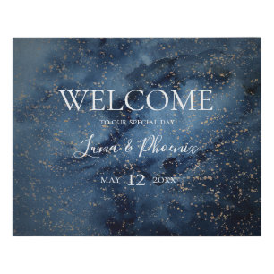 Celestial Sky Gold Welcome Faux Canvas Sign