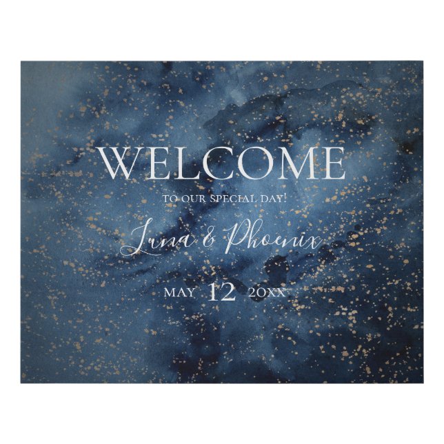 Celestial Sky | Gold Welcome Faux Canvas Sign (Front)