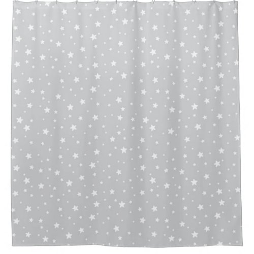 Celestial Sky Gray and White Stars Shower Curtain