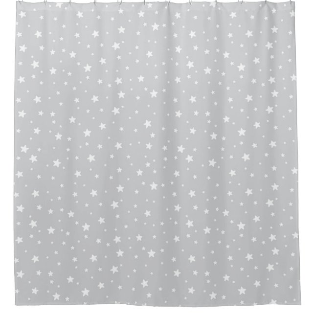 Celestial Sky Gray and White Stars Shower Curtain (Front)