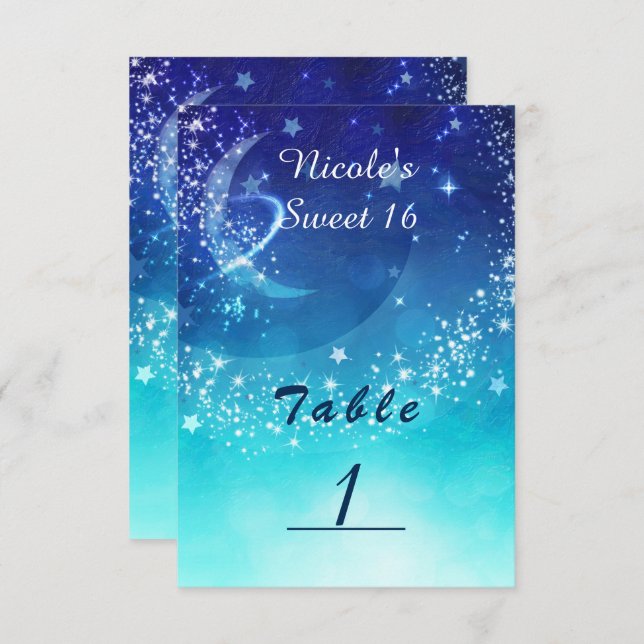 Celestial Sky Moon Sparkle Party Table Number Card (Front/Back)