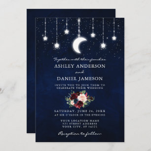 Celestial Sky Moon Stars Floral Lights Photo Invitation
