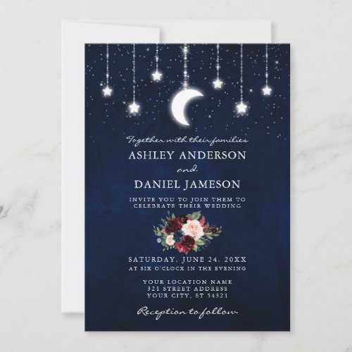 Celestial Sky Moon Stars Floral Lights Wedding Invitation