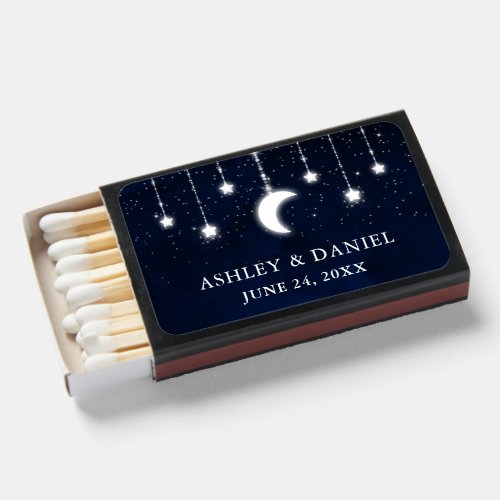 Celestial Sky Moon Stars String Lights Wedding Matchboxes