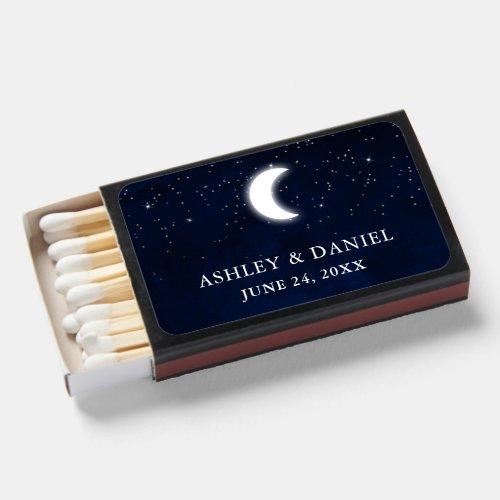 Celestial Sky Moon Stars Wedding Blue Matchboxes