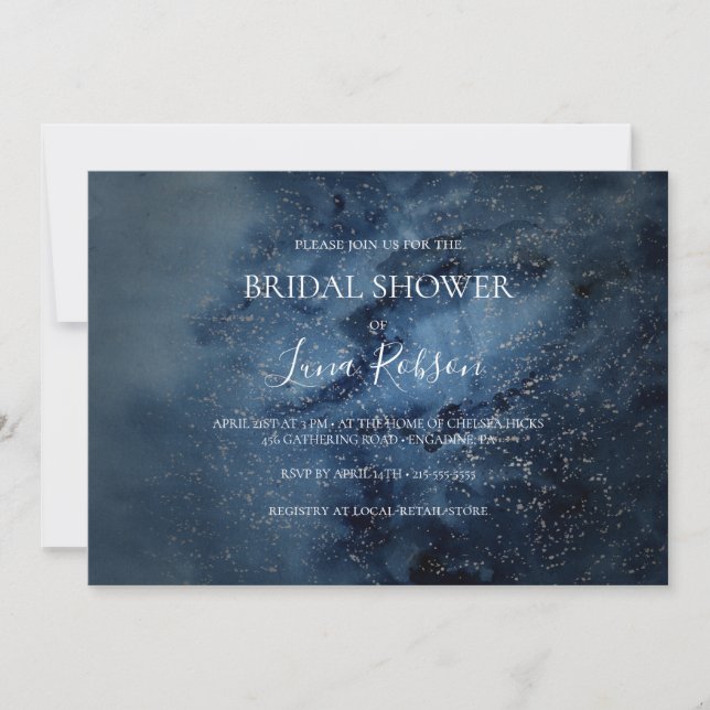 Celestial Sky Silver Horizontal Bridal Shower Invitation (Front)