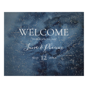 Celestial Sky Silver Welcome Faux Canvas Sign