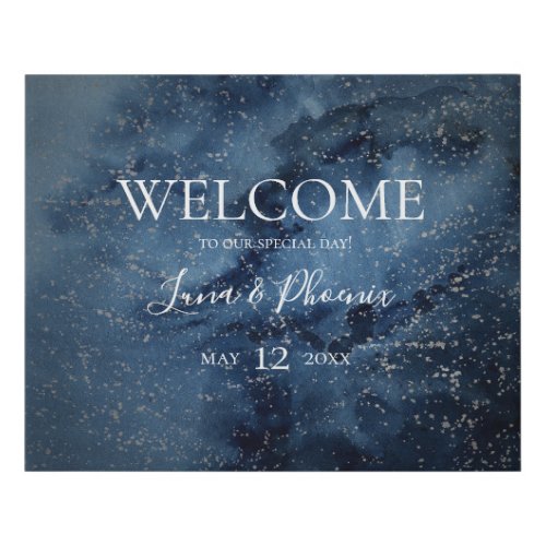 Celestial Sky  Silver Welcome Faux Canvas Sign
