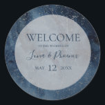 Celestial Sky With Frame Wedding Welcome Sticker<br><div class="desc">This celestial sky with frame wedding welcome sticker is perfect for your enchanted under-the-stars wedding. The dark navy blue watercolor sky, dotted with silver stars, will set the tone for your evening boho outdoor wedding. Personalize it as you wish or keep it as is. Be sure to look through the...</div>