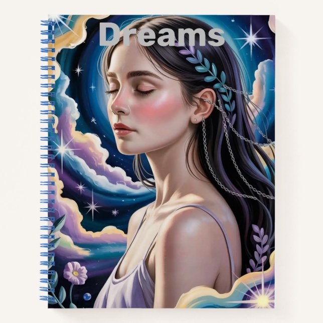 Celestial Sky Woman Dreams Spiral Notebook (Front)