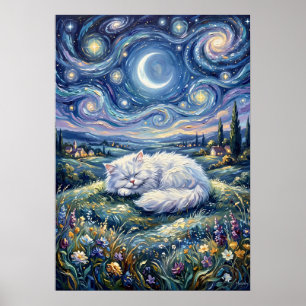 Celestial Sleeping Cat Cosmic Night Sky Poster