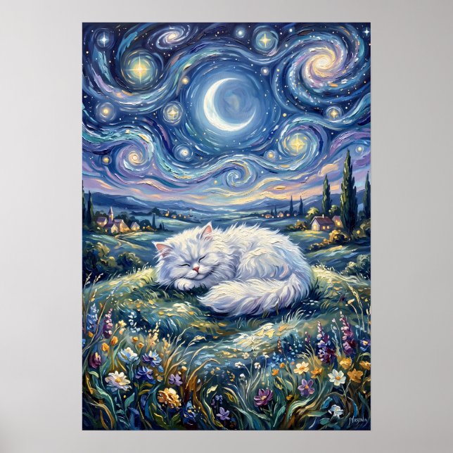 Celestial Sleeping Cat | Cosmic Night Sky Poster (Front)