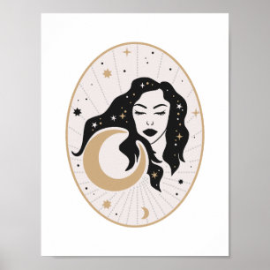 Celestial Sleeping Goddess Moon Magic Mystic Stars Poster